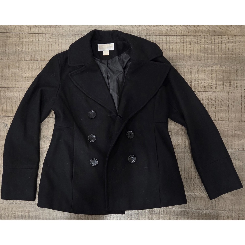 Michael Kors Women's Black Double-Breasted Pea Coat Lined Mid-Length Size S - Picture 3 of 9